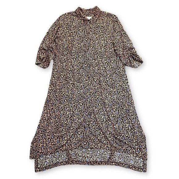 LOGO Lori Goldstein Maxi Dress Womens Sz 2X Plus Brown Leopard Button Oversized - Picture 1 of 13